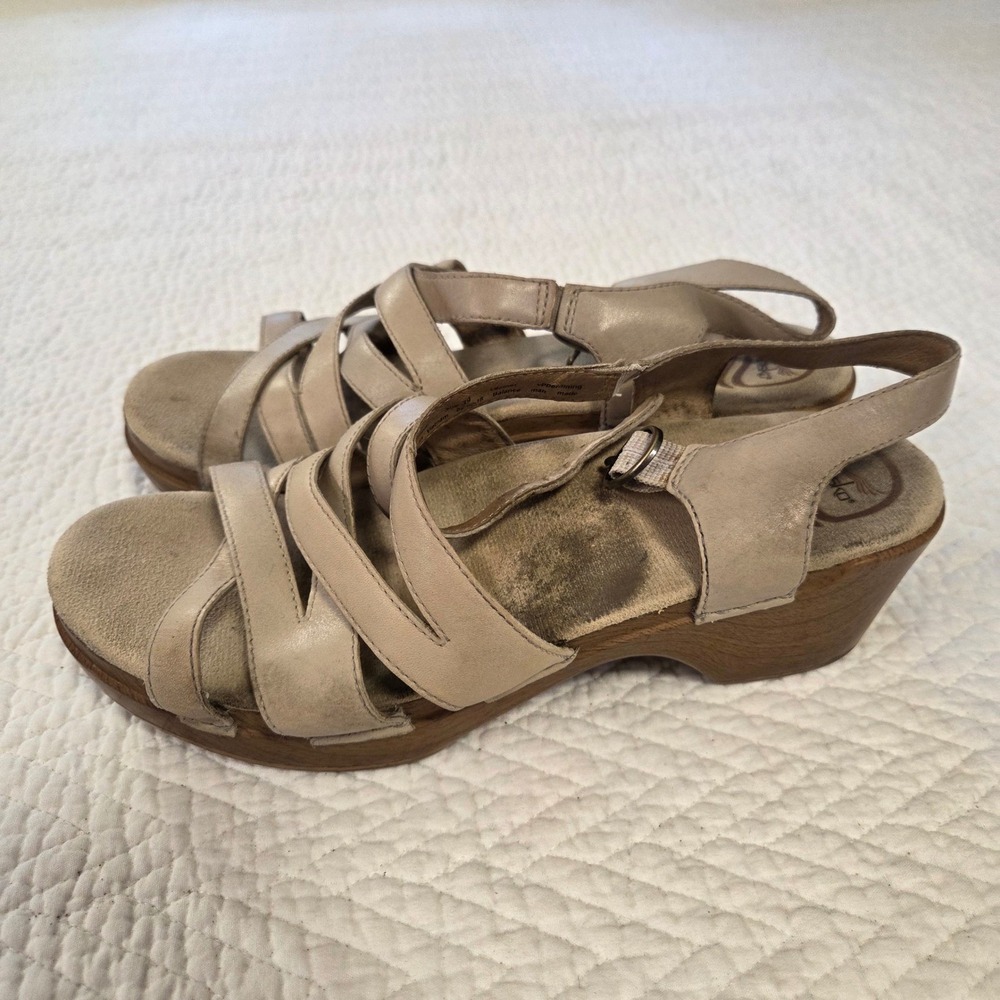 Dansko Womens 39‎ Taupe Leather Strappy Slingback Wedge Clog Sandals 9848612200